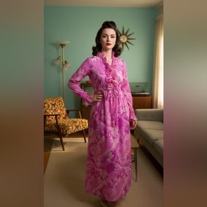 VINTAGE Beatrice Pines tropical floral maxi dress S